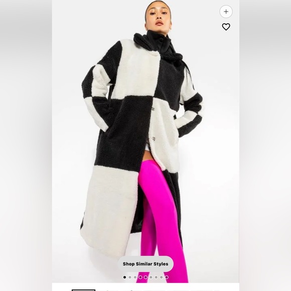 New Azalea Wang check it, black and white long teddy trench coat, size medium - Picture 3 of 11